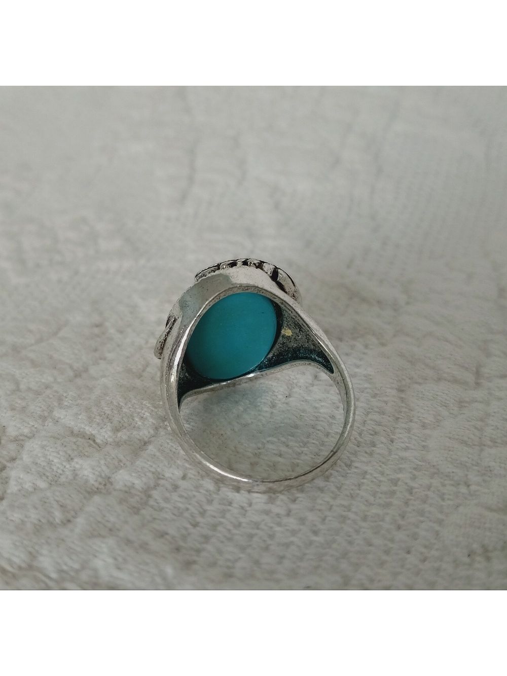 Turquoise Silver Leaf Cocktail Ring Stone Southwest Western Large Nature Size 10 - Picture 4 of 7